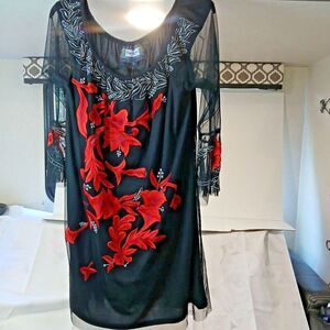 New Vintage Collection XL Whimsical Romantic Black Floral Lined Tunic Dress.